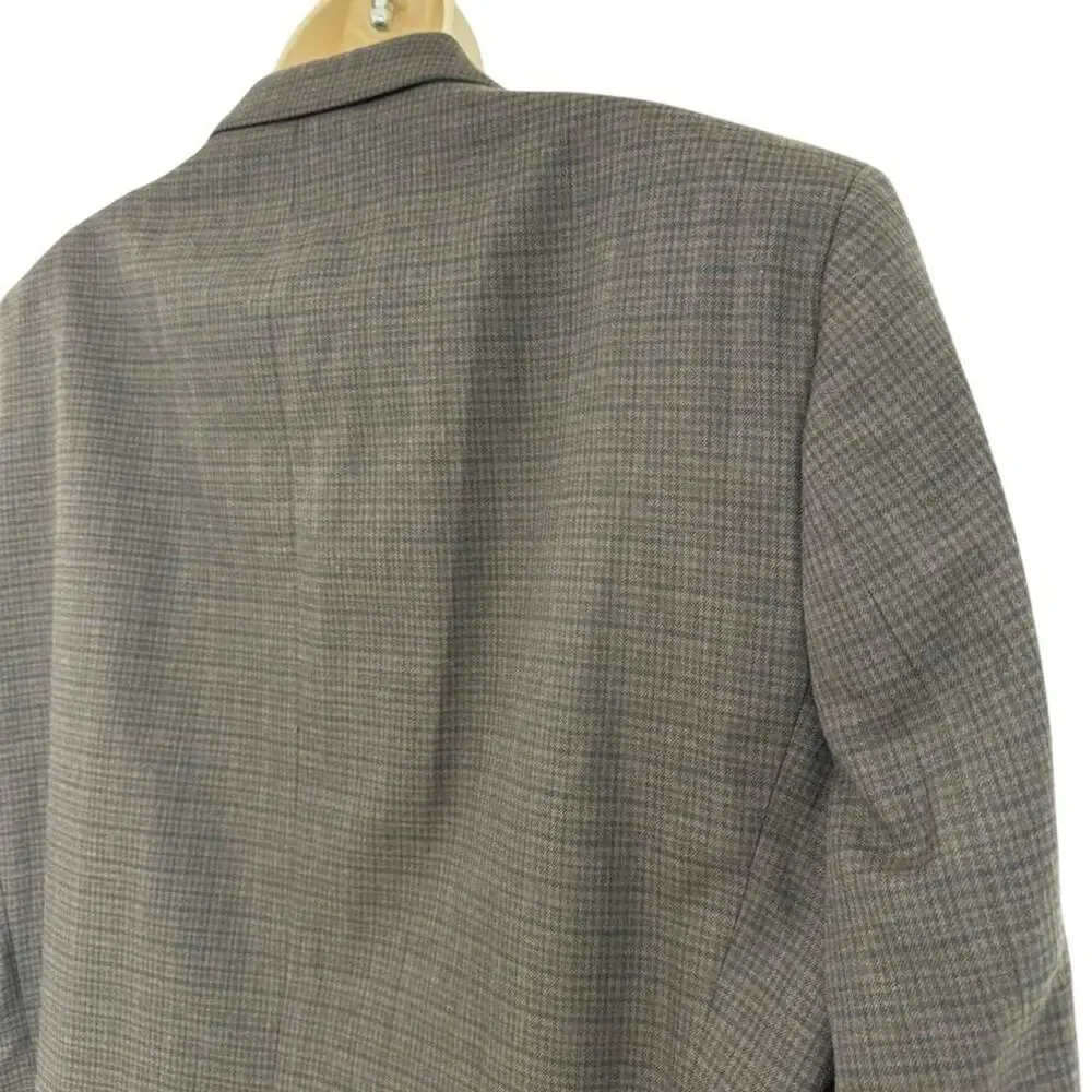 Chaps Brown Plaid Suit Jacket Blazer Lined Single Breast Two Button sz 46 R